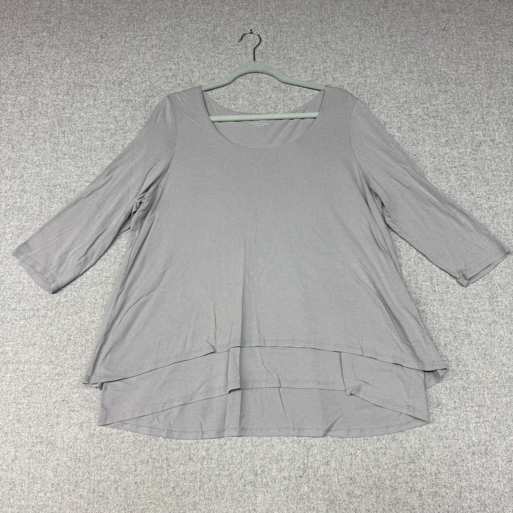 Pure Jill | Elliptical Layered Top | XL | Gray | Cotton Modal 3/4 Sleeve Pleat